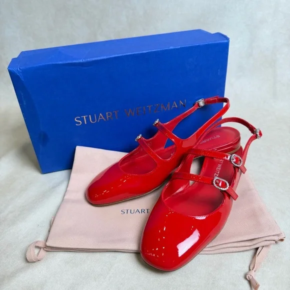 Stuart Weitzman Claris Mary Jane Slingback Red Patent Cherry  Size 7 / 37.5 - Picture 12 of 15